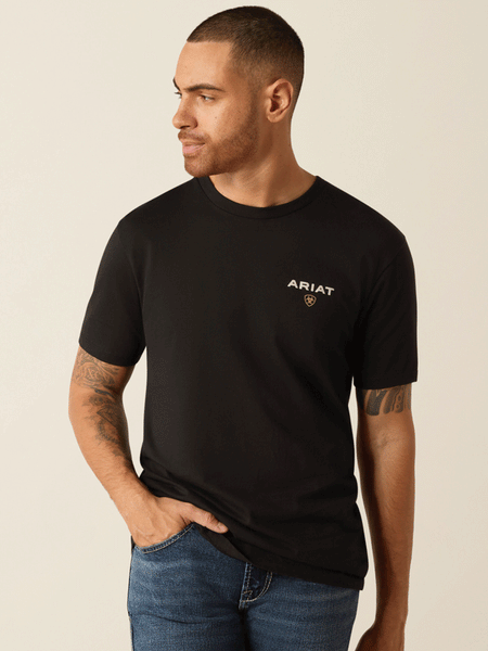 Ariat 10052018 Mens American Rancher T-Shirt Black front view. If you need any assistance with this item or the purchase of this item please call us at five six one seven four eight eight eight zero one Monday through Saturday 10:00a.m EST to 8:00 p.m EST
