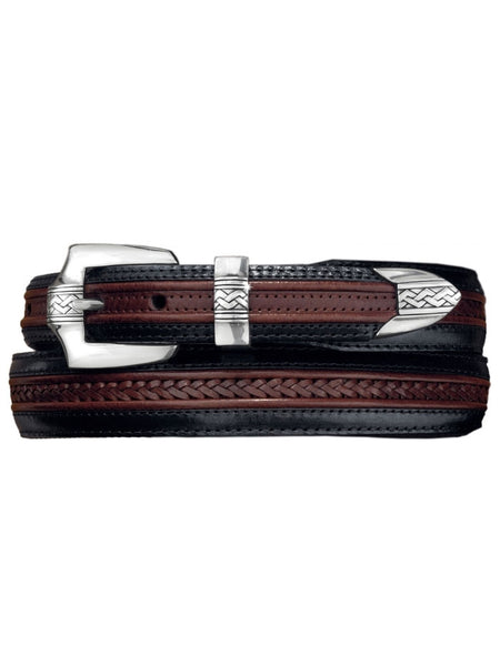 Brighton 12200 Mens Pinon Hills Inlay Lace Belt Black Brown ront view. If you need any assistance with this item or the purchase of this item please call us at five six one seven four eight eight eight zero one Monday through Saturday 10:00a.m EST to 8:00 p.m EST