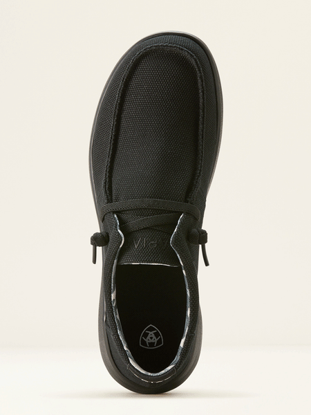 Ariat 10053676 Mens Hilo Shoe Solid Black view from above. If you need any assistance with this item or the purchase of this item please call us at five six one seven four eight eight eight zero one Monday through Saturday 10:00a.m EST to 8:00 p.m EST