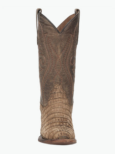 Circle G L8108 Mens Embroidery Round Toe Caiman Boot Brown front view. If you need any assistance with this item or the purchase of this item please call us at five six one seven four eight eight eight zero one Monday through Saturday 10:00a.m EST to 8:00 p.m EST