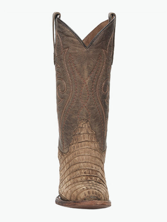 Circle G L8108 Mens Embroidery Round Toe Caiman Boot Brown front view. If you need any assistance with this item or the purchase of this item please call us at five six one seven four eight eight eight zero one Monday through Saturday 10:00a.m EST to 8:00 p.m EST