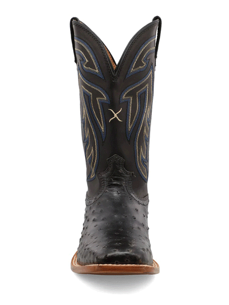 Twisted X MRSL045 Mens Ruff Stock Square Toe Ostrich Boot Black front view. If you need any assistance with this item or the purchase of this item please call us at five six one seven four eight eight eight zero one Monday through Saturday 10:00a.m EST to 8:00 p.m EST