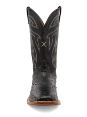 Twisted X MRSL045 Mens Ruff Stock Square Toe Ostrich Boot Black front view. If you need any assistance with this item or the purchase of this item please call us at five six one seven four eight eight eight zero one Monday through Saturday 10:00a.m EST to 8:00 p.m EST