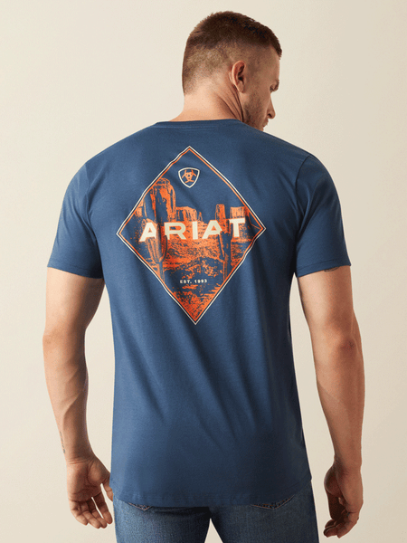 Ariat 10054769 Mens Diamond Valley T-Shirt Space Blue back view. If you need any assistance with this item or the purchase of this item please call us at five six one seven four eight eight eight zero one Monday through Saturday 10:00a.m EST to 8:00 p.m EST