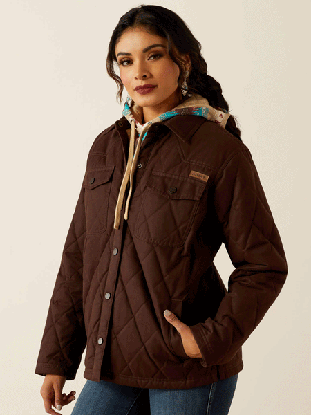 Ariat 10052401 Womens Grizzly Quilted Barn Jacket Mole Dark Brown front view. If you need any assistance with this item or the purchase of this item please call us at five six one seven four eight eight eight zero one Monday through Saturday 10:00a.m EST to 8:00 p.m EST