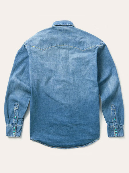 Stetson 11-001-0465-0031 Mens Turquoise Snap Western Shirt Denim back view. If you need any assistance with this item or the purchase of this item please call us at five six one seven four eight eight eight zero one Monday through Saturday 10:00a.m EST to 8:00 p.m EST