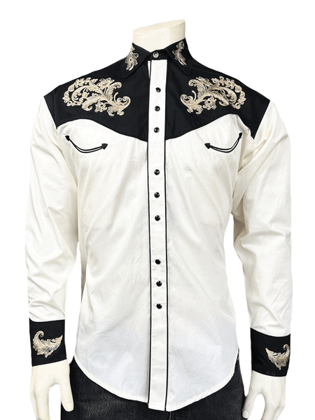 Rockmount 6789-KHA Mens Floral Embroidered Western Shirt Ivory  J.C.  Western Wear