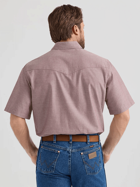 Wrangler 112359545 Mens Cowboy Cut Short Sleeve Classic Work Western Workshirt Brown back view. If you need any assistance with this item or the purchase of this item please call us at five six one seven four eight eight eight zero one Monday through Saturday 10:00a.m EST to 8:00 p.m EST