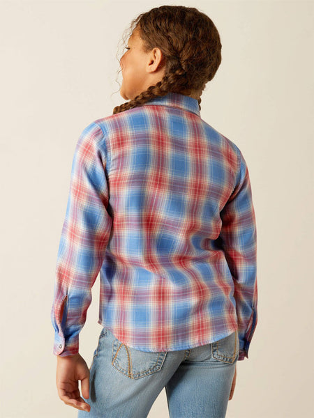 Ariat 10054601 Kids Sammy Snap Shirt Berry Plaid Red And Blue back view. If you need any assistance with this item or the purchase of this item please call us at five six one seven four eight eight eight zero one Monday through Saturday 10:00a.m EST to 8:00 p.m EST