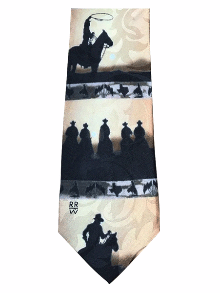 Rockmount 471 Mens Trail Riders Silhouette Silk Tie Gold tip view. If you need any assistance with this item or the purchase of this item please call us at five six one seven four eight eight eight zero one Monday through Saturday 10:00a.m EST to 8:00 p.m EST