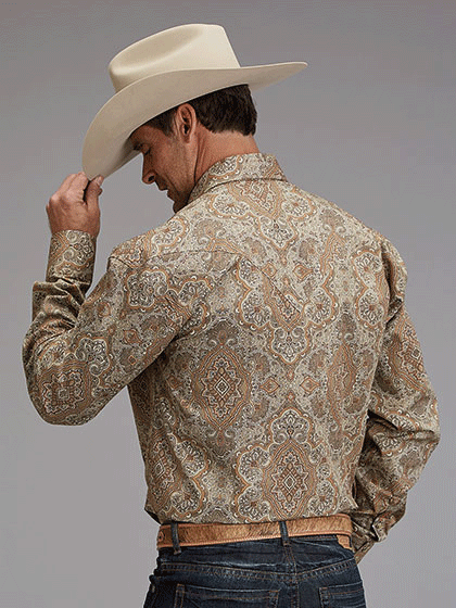 Stetson 11-001-0425-2054 Mens Desert Paisley Western Shirt Brown front view. If you need any assistance with this item or the purchase of this item please call us at five six one seven four eight eight eight zero one Monday through Saturday 10:00a.m EST to 8:00 p.m EST