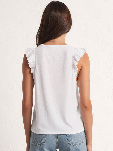 Z Supply ZT241299S Womens Marielle Flutter Tank White back view. If you need any assistance with this item or the purchase of this item please call us at five six one seven four eight eight eight zero one Monday through Saturday 10:00a.m EST to 8:00 p.m EST