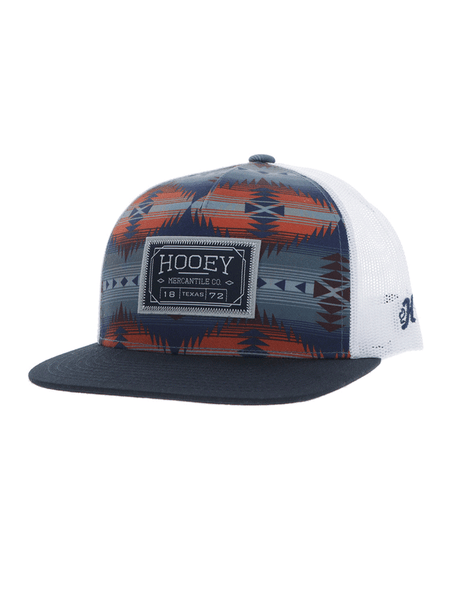 Hooey 2502T-NVWH DOC Aztec Rectangle Patch Trucker Hat Navy front and side view. If you need any assistance with this item or the purchase of this item please call us at five six one seven four eight eight eight zero one Monday through Saturday 10:00a.m EST to 8:00 p.m EST