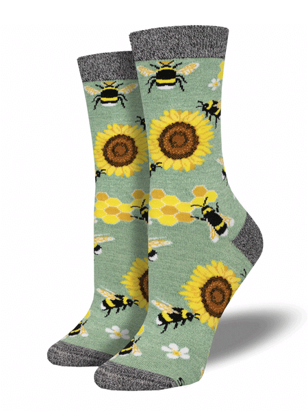 Socksmith WBN2872 Womens Honey In The Bank Socks Green Heather front and side view. If you need any assistance with this item or the purchase of this item please call us at five six one seven four eight eight eight zero one Monday through Saturday 10:00a.m EST to 8:00 p.m EST