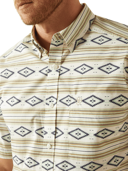 Ariat 10054816 Mens Christopher Classic Short Sleeve Shirt Mint front close up view. If you need any assistance with this item or the purchase of this item please call us at five six one seven four eight eight eight zero one Monday through Saturday 10:00a.m EST to 8:00 p.m EST