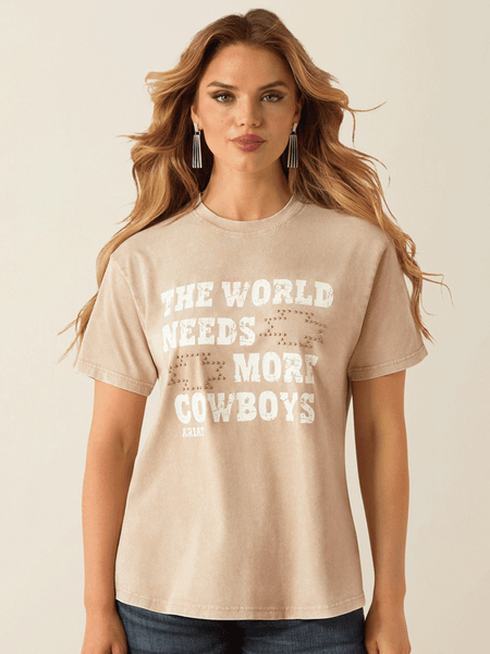 Ariat 10059023 Womens More Cowboys T-Shirt White Pepper Tan front view. If you need any assistance with this item or the purchase of this item please call us at five six one seven four eight eight eight zero one Monday through Saturday 10:00a.m EST to 8:00 p.m EST