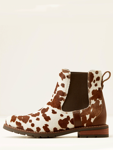 Ariat 10050915 Womens Wexford Chelsea Ankle Boot Cow Hair On Brown outter side view. If you need any assistance with this item or the purchase of this item please call us at five six one seven four eight eight eight zero one Monday through Saturday 10:00a.m EST to 8:00 p.m EST