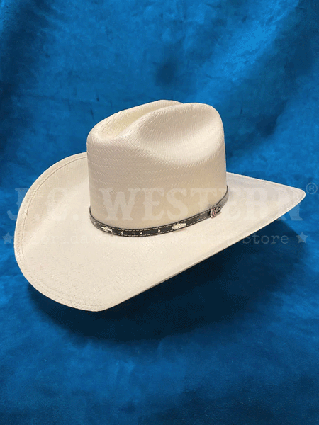 Justin JS1156BKHJ4004Y Kids Black Hills Jr Straw Hat Ivory side and front view. If you need any assistance with this item or the purchase of this item please call us at five six one seven four eight eight eight zero one Monday through Saturday 10:00a.m EST to 8:00 p.m EST