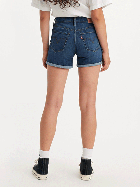 Levi's 299650122 Womens Mid Length Denim Shorts Stop The Confusion Dark Wash back view. If you need any assistance with this item or the purchase of this item please call us at five six one seven four eight eight eight zero one Monday through Saturday 10:00a.m EST to 8:00 p.m EST