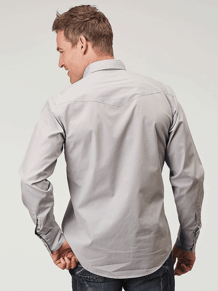 Roper 03-001-0060-0324 Mens Long Sleeve Snap Solid Poplin Shirt Silver Grey back view. If you need any assistance with this item or the purchase of this item please call us at five six one seven four eight eight eight zero one Monday through Saturday 10:00a.m EST to 8:00 p.m EST