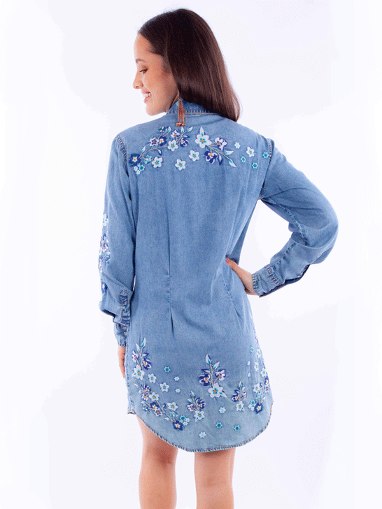 Scully HC931-LBL Womens Floral Embroidered Dress Light Blue back view. If you need any assistance with this item or the purchase of this item please call us at five six one seven four eight eight eight zero one Monday through Saturday 10:00a.m EST to 8:00 p.m EST