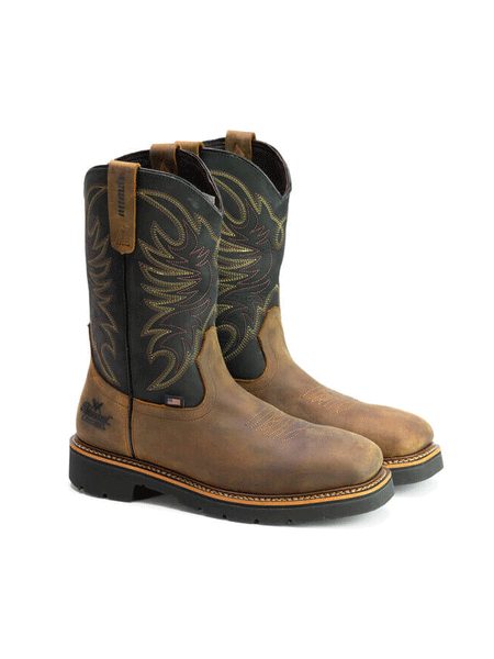 Thorogood 804-4330 Mens American Heritage Square Toe Wellington Boot Crazyhorse Brown side view of pair. If you need any assistance with this item or the purchase of this item please call us at five six one seven four eight eight eight zero one Monday through Saturday 10:00a.m EST to 8:00 p.m EST