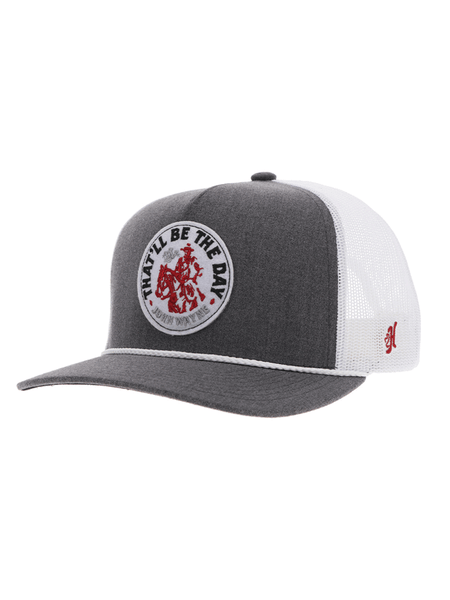 Hooey 2365T-GYWH JOHN WAYNE High Profile Snapback Trucker Hat Grey And White front and side view. If you need any assistance with this item or the purchase of this item please call us at five six one seven four eight eight eight zero one Monday through Saturday 10:00a.m EST to 8:00 p.m EST