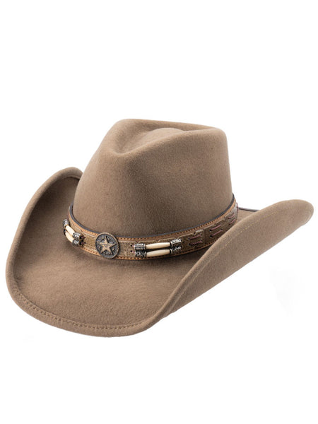 Bullhide SKYNARD 0445KH Fashion Felt Collection Hat Dark Khaki side / front view. If you need any assistance with this item or the purchase of this item please call us at five six one seven four eight eight eight zero one Monday through Saturday 10:00a.m EST to 8:00 p.m EST