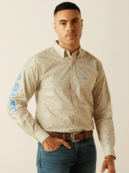Ariat 10058978 Mens Team Alder Fitted Shirt Blue and Khaki front view. If you need any assistance with this item or the purchase of this item please call us at five six one seven four eight eight eight zero one Monday through Saturday 10:00a.m EST to 8:00 p.m EST