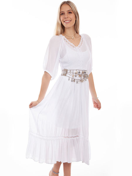 Scully PSL-253 Womens Lace Trim Maxi Dress White front view. If you need any assistance with this item or the purchase of this item please call us at five six one seven four eight eight eight zero one Monday through Saturday 10:00a.m EST to 8:00 p.m EST