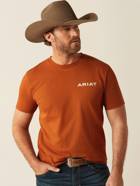 Ariat 10053992 Mens Buffalo West T-Shirt Burnt Umber Copper front view. If you need any assistance with this item or the purchase of this item please call us at five six one seven four eight eight eight zero one Monday through Saturday 10:00a.m EST to 8:00 p.m EST