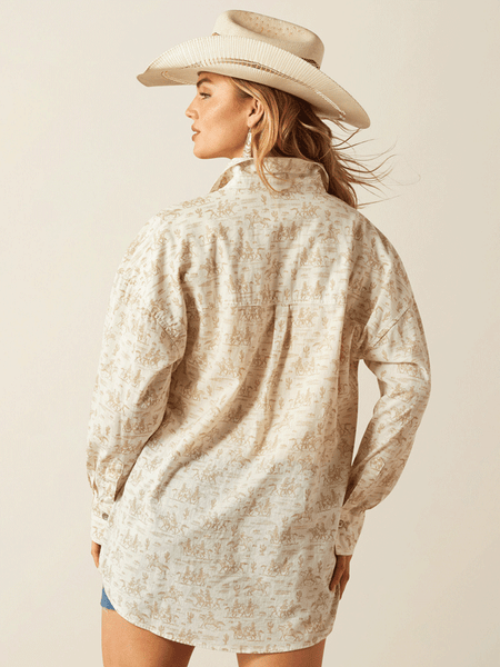 Ariat 10060393 Womens Poppy Summer Overshirt Shirt Comic Toile Natural back view. If you need any assistance with this item or the purchase of this item please call us at five six one seven four eight eight eight zero one Monday through Saturday 10:00a.m EST to 8:00 p.m EST