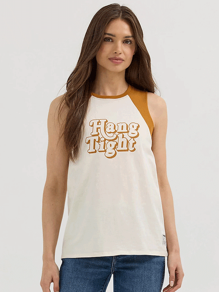 Wrangler 112360642 Womens X Lainey Wilson Hang Tight Tank Beige front view. If you need any assistance with this item or the purchase of this item please call us at five six one seven four eight eight eight zero one Monday through Saturday 10:00a.m EST to 8:00 p.m EST