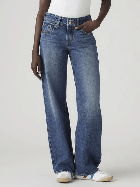 Levi's A74980008 Womens Superlow Loose Jeans Blended Beauty Blue front view. If you need any assistance with this item or the purchase of this item please call us at five six one seven four eight eight eight zero one Monday through Saturday 10:00a.m EST to 8:00 p.m EST