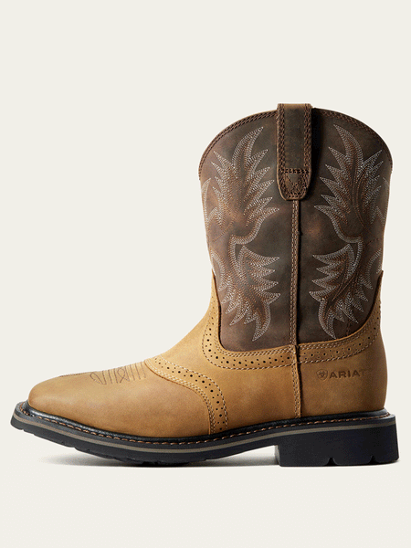 Ariat 10010148 Mens Sierra Wide Square Toe Work Boot Aged Bark Tan side view. If you need any assistance with this item or the purchase of this item please call us at five six one seven four eight eight eight zero one Monday through Saturday 10:00a.m EST to 8:00 p.m EST