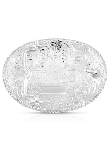 Montana Silversmiths 1256-942L Bird Dog Western Buckle Silver back view. If you need any assistance with this item or the purchase of this item please call us at five six one seven four eight eight eight zero one Monday through Saturday 10:00a.m EST to 8:00 p.m EST