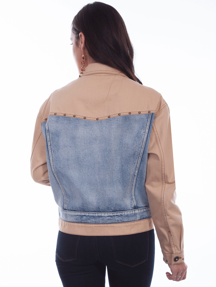 Scully HC686-TAN Womens Two Tone Jean Jacket Tan front view. If you need any assistance with this item or the purchase of this item please call us at five six one seven four eight eight eight zero one Monday through Saturday 10:00a.m EST to 8:00 p.m EST