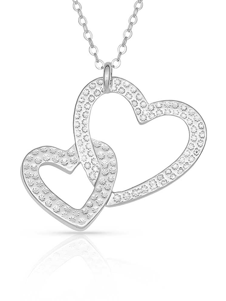 Montana Silversmiths NC61120 Womens Double Heart With Crystal Necklace Silver back view. If you need any assistance with this item or the purchase of this item please call us at five six one seven four eight eight eight zero one Monday through Saturday 10:00a.m EST to 8:00 p.m EST