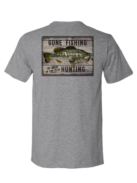 FloGrown FGM-1588 Gone Fishing Sign Tee Heather Gray back view. If you need any assistance with this item or the purchase of this item please call us at five six one seven four eight eight eight zero one Monday through Saturday 10:00a.m EST to 8:00 p.m EST