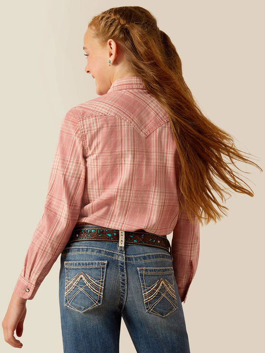 Ariat 10048596 Kids Long Sleeve Nazca Shirt Plaid back view. If you need any assistance with this item or the purchase of this item please call us at five six one seven four eight eight eight zero one Monday through Saturday 10:00a.m EST to 8:00 p.m EST
