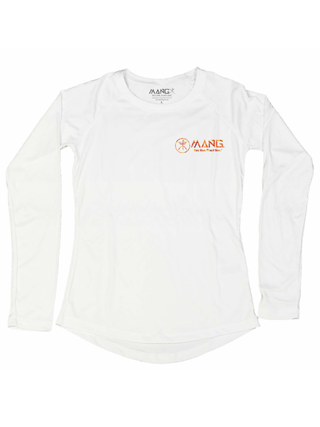 MANG WP1263LS Womens Seahorse MANG Long Sleeve Performance Tee White front view. If you need any assistance with this item or the purchase of this item please call us at five six one seven four eight eight eight zero one Monday through Saturday 10:00a.m EST to 8:00 p.m EST