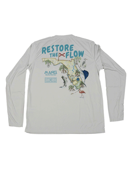 MANG MP1343LS Mens Restore the Flow 2.0 Long Sleeve Performance Tee Pearl Gray back view. If you need any assistance with this item or the purchase of this item please call us at five six one seven four eight eight eight zero one Monday through Saturday 10:00a.m EST to 8:00 p.m EST