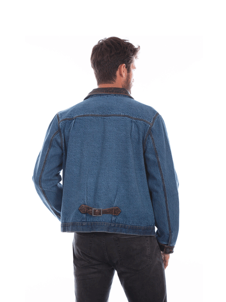 Scully 2014-193 Mens Denim Style Button Up Jacket Denim Blue back view. If you need any assistance with this item or the purchase of this item please call us at five six one seven four eight eight eight zero one Monday through Saturday 10:00a.m EST to 8:00 p.m EST