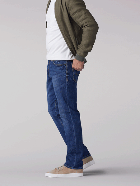 Lee 2105042 Mens Big And Tall Extreme Motion Straight Fit Jean Maddox side view. If you need any assistance with this item or the purchase of this item please call us at five six one seven four eight eight eight zero one Monday through Saturday 10:00a.m EST to 8:00 p.m EST