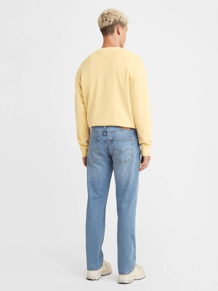 Levi's 005141593 Mens Straight Fit Flex Jeans Everyday Indigo Medium Wash back view. If you need any assistance with this item or the purchase of this item please call us at five six one seven four eight eight eight zero one Monday through Saturday 10:00a.m EST to 8:00 p.m EST