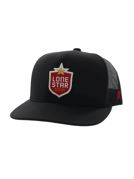 Hooey LS011T-BK LONE STAR High Profile Snapback Trucker Hat Black front and side view. If you need any assistance with this item or the purchase of this item please call us at five six one seven four eight eight eight zero one Monday through Saturday 10:00a.m EST to 8:00 p.m EST