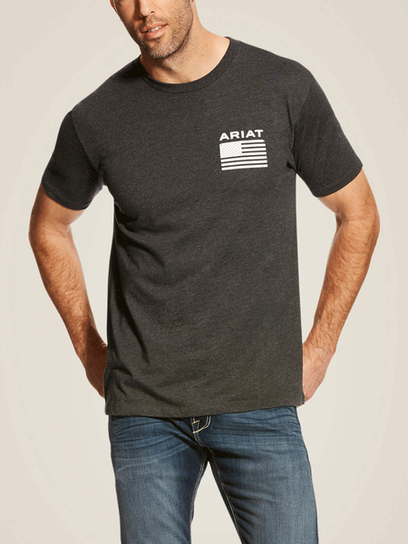 Ariat 10025209 Mens Freedom T-Shirt Charcoal Heather front view. If you need any assistance with this item or the purchase of this item please call us at five six one seven four eight eight eight zero one Monday through Saturday 10:00a.m EST to 8:00 p.m EST