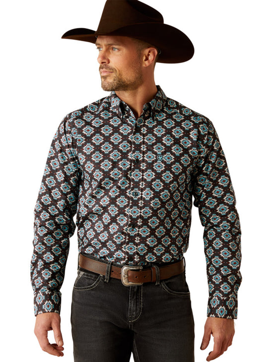Ariat 10053919 Mens Paige Fitted Shirt Black front view. If you need any assistance with this item or the purchase of this item please call us at five six one seven four eight eight eight zero one Monday through Saturday 10:00a.m EST to 8:00 p.m EST