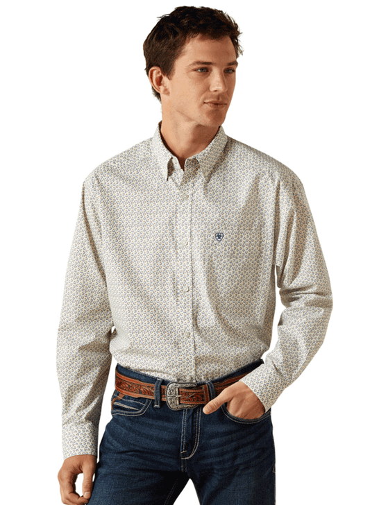 Ariat 10062240 Mens Stevy Classic Fit Shirt Cream front view. If you need any assistance with this item or the purchase of this item please call us at five six one seven four eight eight eight zero one Monday through Saturday 10:00a.m EST to 8:00 p.m EST