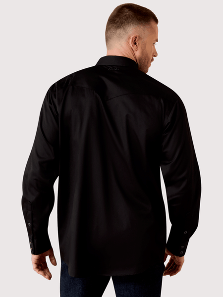 Ariat 10071237 Mens Lightweight Twill Classic Fit Snap Shirt Black back view. If you need any assistance with this item or the purchase of this item please call us at five six one seven four eight eight eight zero one Monday through Saturday 10:00a.m EST to 8:00 p.m EST